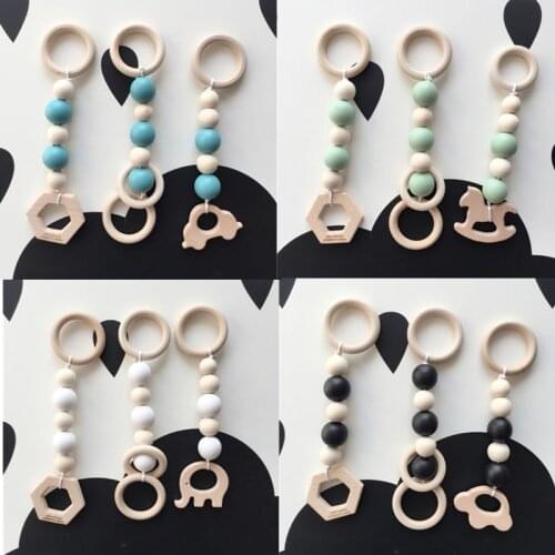 OOTDTY Baby Wooden Play Gym Toy Nordic Wood Bead Pendant Kids Baby Nursery Room Decor Shower Gift