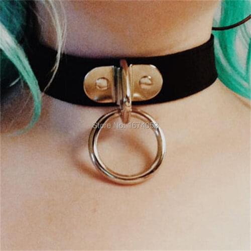 Handmade Punk Lolita D Metal O Round Clear Vinyl Transparent Leather Choker Charm Pendant Collar Necklace