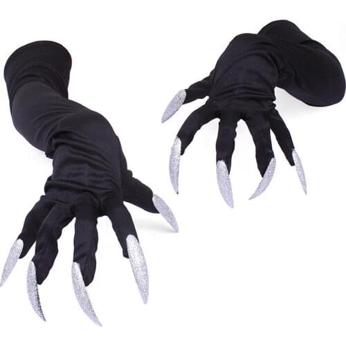 Halloween Gothic Long Nails Cosplay Gloves Funny Festival Witch Cosplay Costume Party Scary Props Black Mitten Gloves With Claws