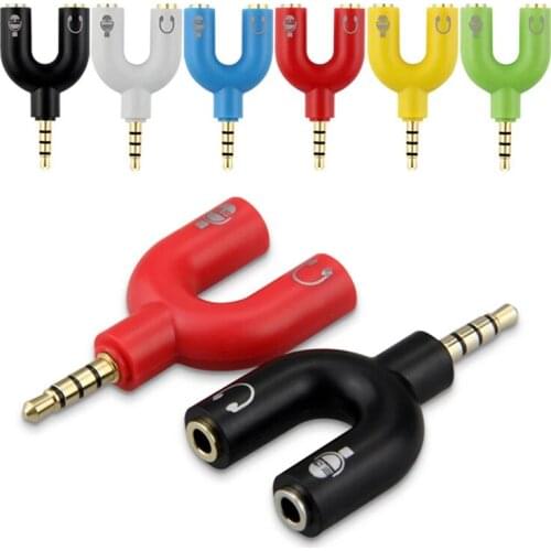 Earphone Connector Converter 3.5mm Stereo Splitter Audio to Mic & Headset Jack U-shaped Plug Adapter For Mobile Phone Tablet PC