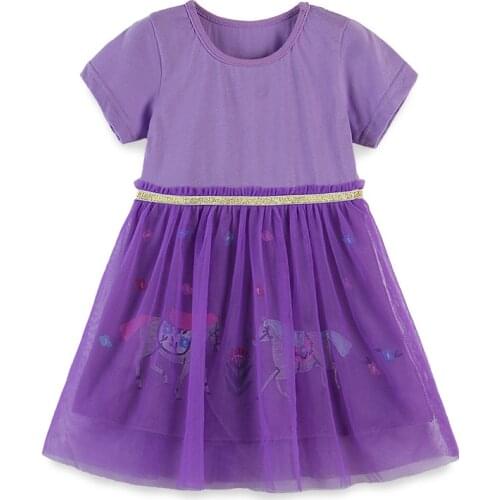 SAILEROAD 2-7 Years Baby Girl Purple Unicorn Dress with Animals Princess Short Sleeve Dresses Children Summer Clothing for Kids