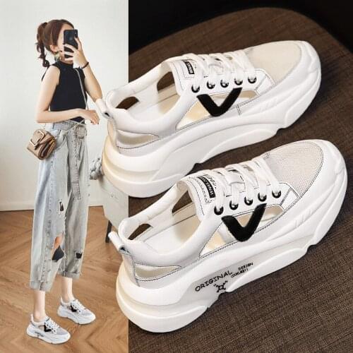 Baotou sandal women summer 2021 fashion hollow out daddy shoes web celebrity versatile platform small white shoes women