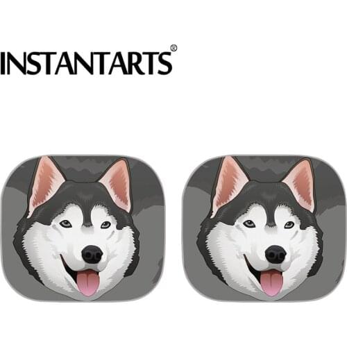 INSTANTARTS Cute Real Grey Siberian Dog Design Car Accessories Ladies Mens Car Sun Shade for Side Window UV and Heat Sunshade