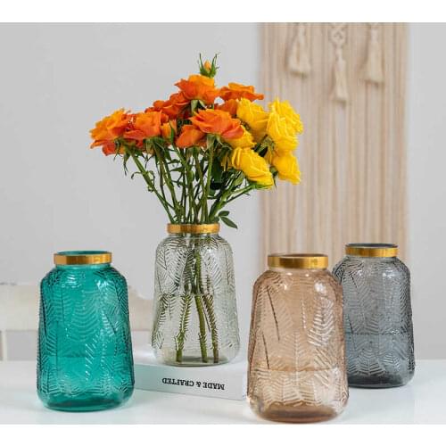 Glass Vase Living Room Dried Flowers Nordic Ins Style Glass Transparent Dill Home Decoration Accessories Flower Vases For Homes