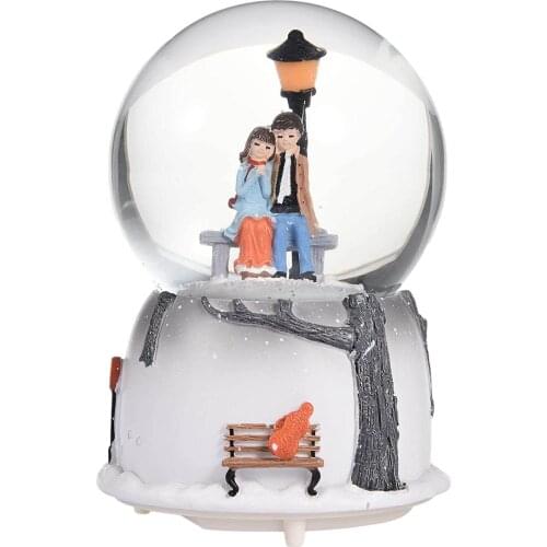 Night Light Music Box Crystal Ball Craft Home Desktop Decor Snow Globe Glass Wedding Gift Winter Lovers Snowball with Snowflake