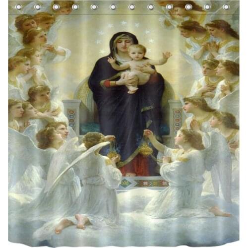 Son of God Jesus Christ Bless Decoration Shower Curtain Polyester Fabric 3D Durable Waterproof Virgin Mary Newborn Baby Angel