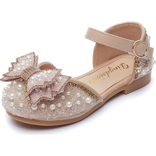 Girls' Rhinestone Shoes Crystal Flats Korean Princess Shoes Bowknot Dress for Sweet Girls for Party Sequined Fashion Toes-capped