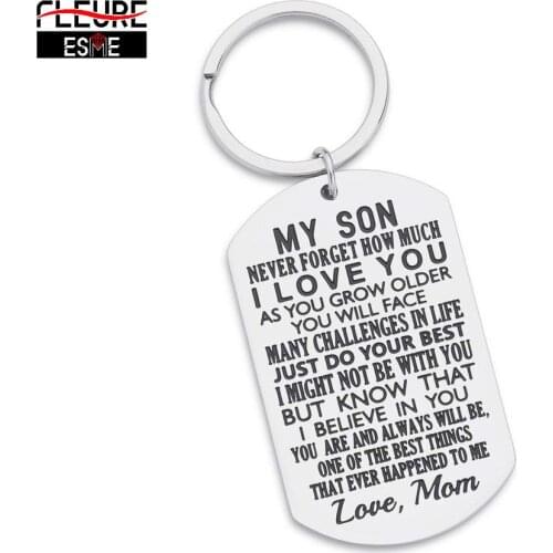 Inspirational Gift To Son From Mom-Never Forget How Much I Love You Gift Keychain for Teen Boy From Mother In Law Stepmom
