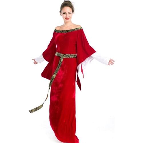 Vintage Medieval Renaissance Victorian Luxury Cosplay Costumes Halloween Red Long Dress European Royal Retro Court Dress A158716