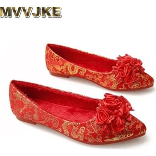 MVVJKE Women Shoes Woman Flats Shallow Mouth Casual Female Sneakers Round Toe Dress New Wedding Lace-Up Fabric Leisure Flock