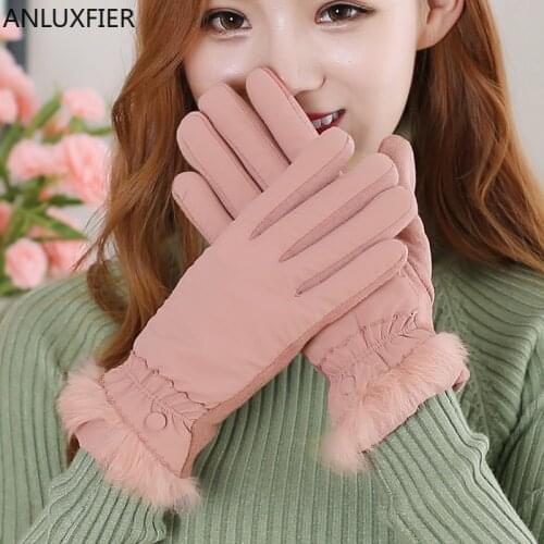 H10076 Women Fall Winter Gloves Velvet Thickened Outdoor Cold Proof Warm Mittens Touch Screen Anti-slip Cycling Riding Hand Muff