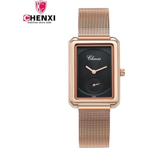 2018 New Fashion Rose Gold Rectangle Women Watch Brand CHENXI Luxury Female Quartz Watches With Mesh band Ladies Clock Hours