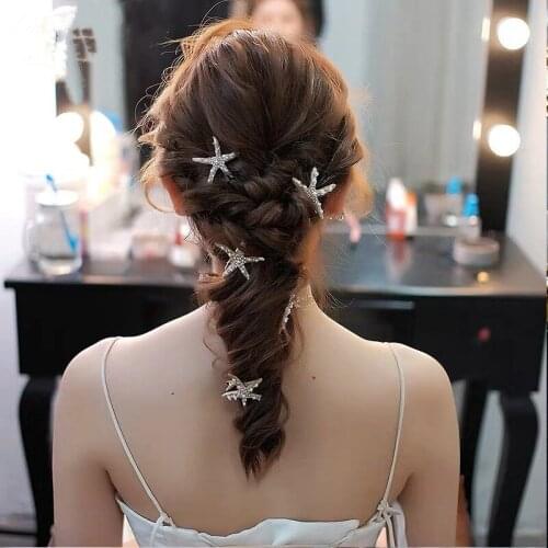 Starfish Crystal Hair Clip Tiaras Handmade Beaded Pearls Barette Wedding Hair Accessories Women Headdress заколки на волосы 2021