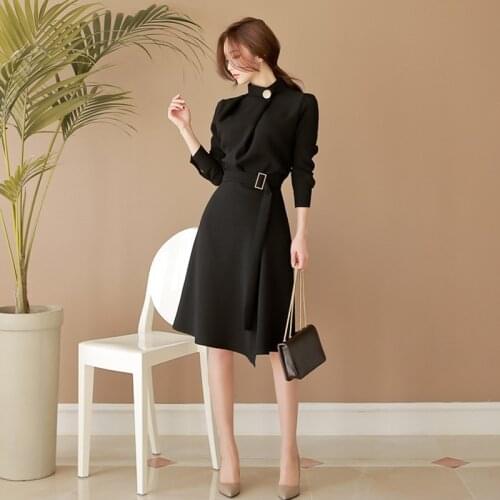 Business dress for women office ladies female social elegant black korean style dress for work uniform design AA4288