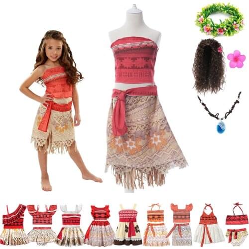 Girls Moana Costumes Ocean Adventure Journey Dress For Girl Toddler Cartoon Movie Role Playing Sets Pacific Islander Outfits