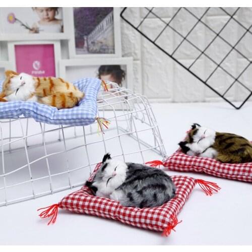 1pc Simulation Animal Cat Crafts Toy Car Desktop Decoration One Click Will Call Cloth Pad Sleeping Cat Gift