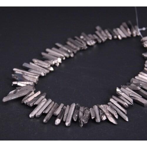 15.5"strand Gun Black Titanium Crystal Quartz Top Drilled Point Loose Beads,Raw Crystal Stick Pendant Beads DIY Jewelry Making