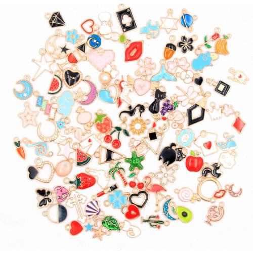 30Pcs Random 20-100 Styles Mix Size 5 Color Alloy Metal KC Gold Drop Oil Charms Pendant For DIY Bracelet Necklace Jewelry Making