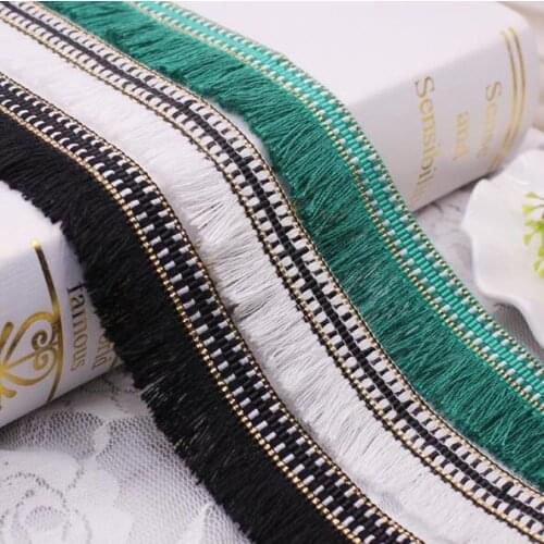 45Yards Ethnic Gold Yarn Tassel Lace Green Fringe Trims Ribbon Jacquard Webbing DIY Handmade Sewing Curtains Hats Accessories
