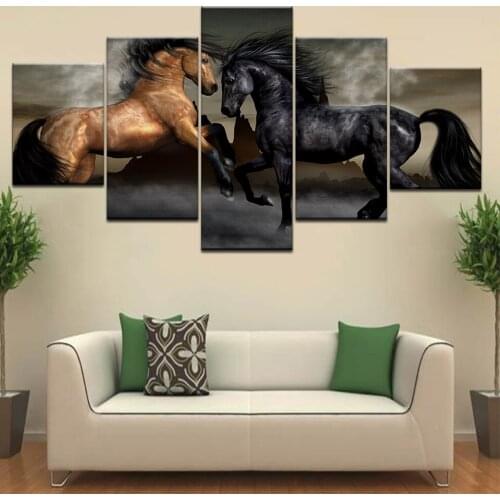 5PCS Black Brown Horse Canvas Prints animal modern wall posters Canvas Art Painting For home living room decoration