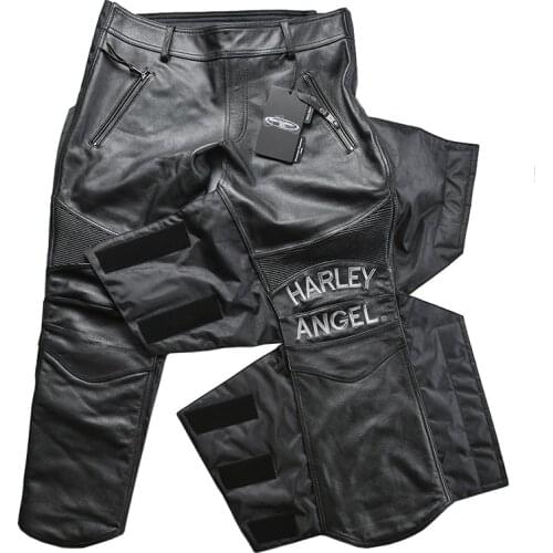 97121 Genuine Bull Skin Motorcycle Rider Pants Vintage Stylish Cowhide Adjustable Leather Trousers