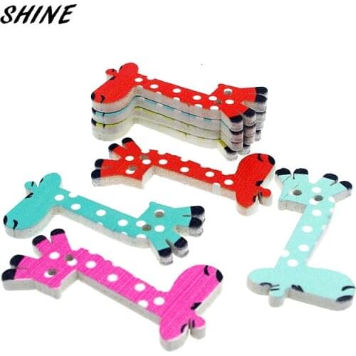 SHINE Wood Sewing Button Scrapbooking Giraffe Pattern Mixed Two Holes 39 x 17mm 12 PCs Costura Botones bottoni botoes