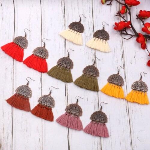 Bohemia Hot Geometric Fan-shaped Hollow Wool Tassel Earrings
