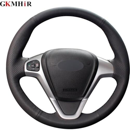 Black Artificial Leather Hand-stitched Car Steering Wheel Cover for Ford Fiesta 2008-2017 EcoSport 2014-2017