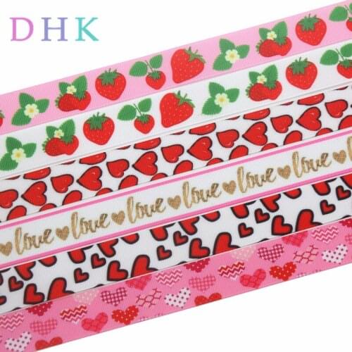DHK 7/8'' 10yards valentine heart love strawberry printed grosgrain Ribbon Accessory hairbow headwear decoration OEM B1748
