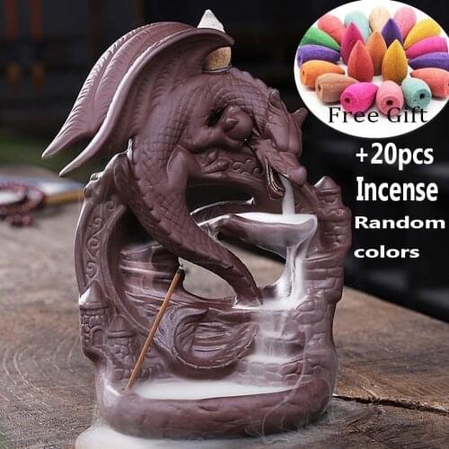 Ceramic Dragon Backflow Incense Burner Smoke Incense Waterfall Censer Dragon Incense Stick Holder Home Decor