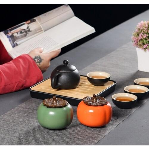 Creative Gift Lucky Persimmon Seal Pot Tea Storage Tea Canister Ceramic Home Decoration Porcelain Tea Accessories Tea Tool