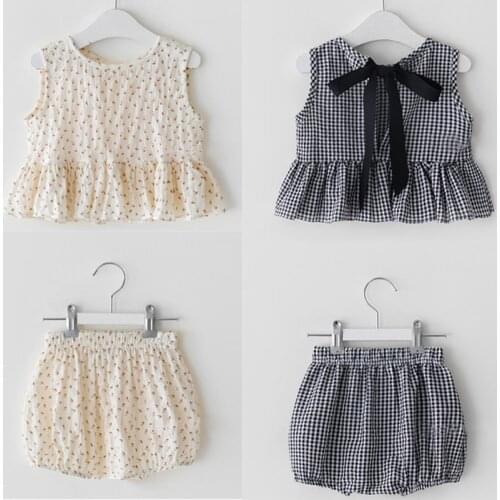 Korean Style Summer Newborn Baby Girls Clothes Suit Cotton Sleeveless T-shirt+PP Shorts Infant Baby Girls Clothing Sets