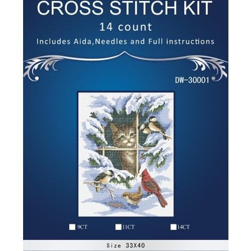 Top Quality Popular Lovely Counted Cross Stitch Kit Bird Watchers Winter Kitten Cat DIM