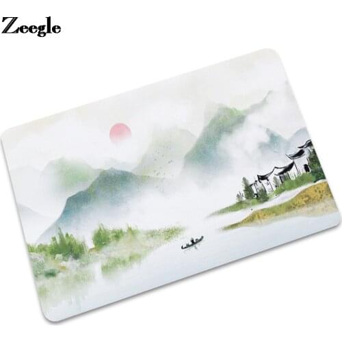 Landscape Printed Dustproof Rubber Floor Mat Washable Bedroom Carpet Anti-Slip Hallway Mat Foot Rug Outdoor Doormat