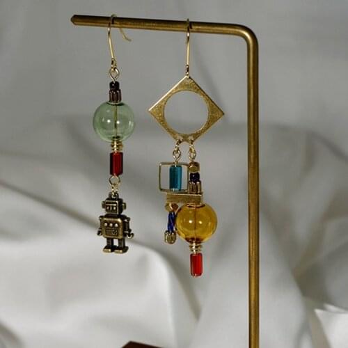 Original Industrial Robot Long Dangle Earrings For Women 2020 Retro Handmade Glass Ball Drop Asymmetric Earrings