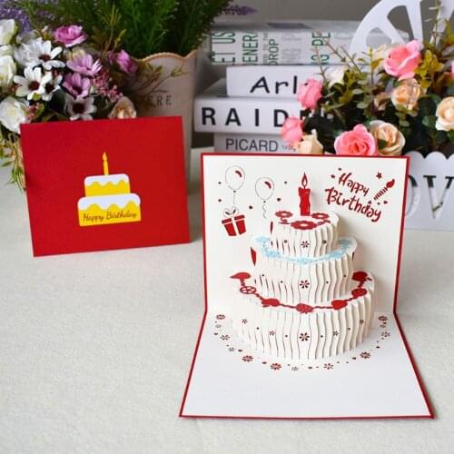 3D Pop Up Happy Birthday Greeting Cards Cake Postcards Invitations with Envelope for Kids Wife Husband Gifts