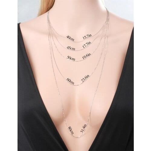 35cm-80cm Slim 925 Sterling Silver Thin Link Box Chain Necklace For Women 0.65mm Jewelry Girls Italy Kolye Ketting Collares