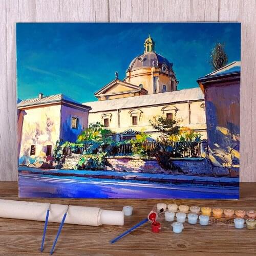 Landscape Lviv Painting By Numbers Package Acrylic Paints 50*70 Painting On Canvas Decoration For Kids Handiwork Art