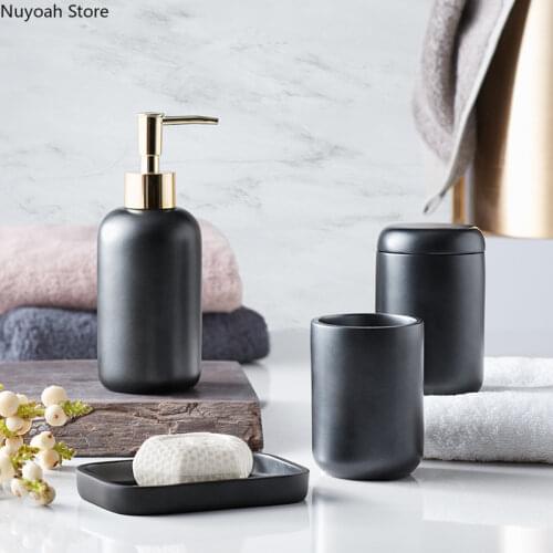 Black Resin Bathroom Supplies Soap Dish/lotion Bottle/toothbrushing Cup Bathroom Kit Household Bathroom Decoration Accessories
