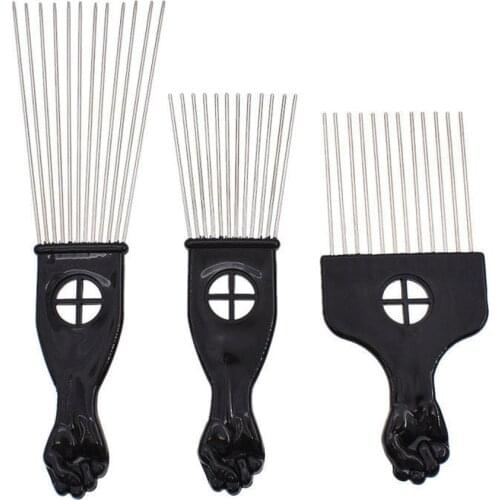 3 Size Black Fist Afro Metal Comb African Hair Pik Comb Brush Salon Hairdressing Hairstyle Styling Tool Hair Care Comb