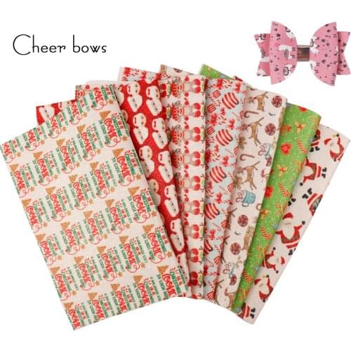 22*30cm Christmas Glitter Fabric sheet Shiny Sequin Patchwork Popular Elements Printed Fabric DIY Christmas Hairbow Accessories