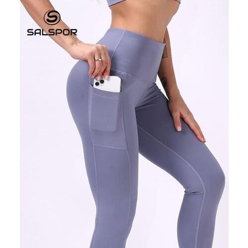 SALSPOR High Waist Pocket Leggings Push Up Solid Color Sport Women Fitness Seamless Leggings Women Elastic Thick Leggins Female