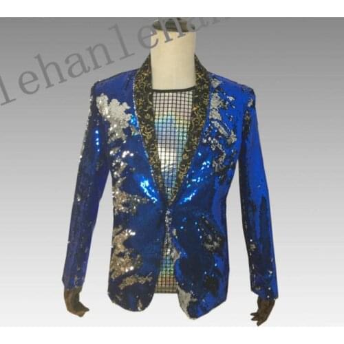Blue clothes men suits designs stage singers jacket men Discoloration Two-tone sequins blazer mens coat dance star style dress