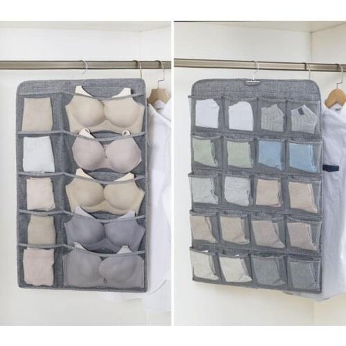 15 Pockets Double Sided Foldable Wardrobe Organizer Wall Door Hanging Organiser Bra Underwear Socks Storage Bags Multi Pockets