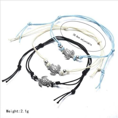 Vintage Anklet Ankle BlueTurtle Black Braid White Chain Bracelet Foot Rope For Women Gift
