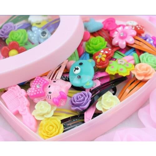 100pcs adorable handmade Sweet Kawaii resin fabric Gift snap hair Clips Mixed pattern w/free gift box