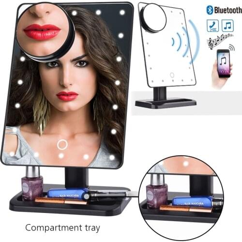 180 Degree Rotation 20 LED Touch Screen Makeup Mirror Bluetooth Speaker 10X Magnifying Mirrors Lights Health Beauty Tool