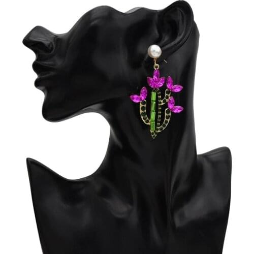 Women Statement Big Hanging Earrings Girl Long Dangle Cute Cactus Flower Drop Earrings Pendant Female pendientes Jewelry