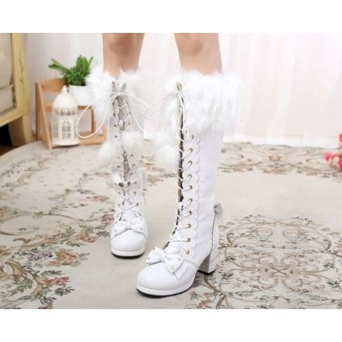 Japanese lolita cute soft sister sweet round head lace high tube keep warm COS princess female boots kawaii snow boots loli