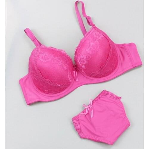 Plus Size Sexy Lace Bra Briefs For Women Push Up Brassiere Lingerie Set Bralette Bras Cotton Panties Female Underwear 42D 44D
